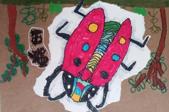 作品名称：《穿花衣的小瓢虫》作者：倪可 5岁  指导教师：宣艳平